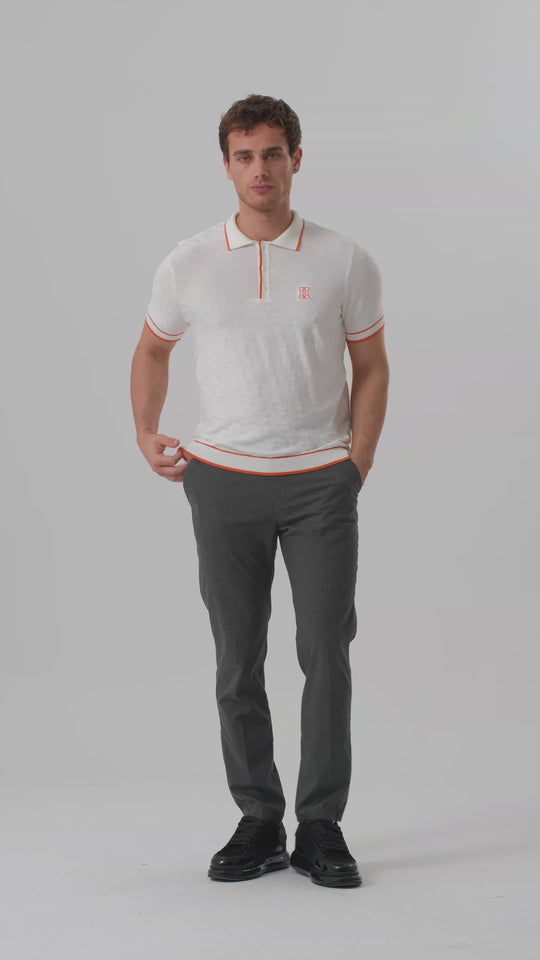 Hermes White Polo Shirt with Orange Details