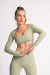 Fitness fashion: high-waist yoga pants and full-sleeve crop top for women