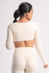 seamless high-waist yoga pants and long-sleeve cropped top, nylon spandex activewear