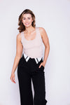 Women's black polyester pants with a sleek and smooth finish