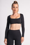 Comfortable and stylish yoga set with full-sleeve crop top and high-waist leggings