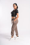 woman's stretchable jogger track pants for gym sessions.