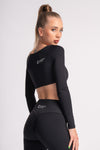 Trendy full-sleeve crop top and high-waist yoga pants for women’s workout wardrobe