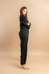 Soft knit turtle neck two-piece set, full sleeves and wide-leg pants