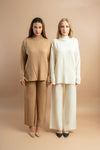 Turtle neck co-ord set - knitted top with full sleeves and wide-leg pants