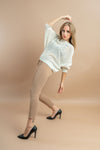 White batwing sleeve sweater for women, perfect for casual and stylish outfits.