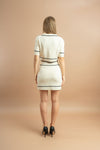 Trendy knitted tweed white co-ord set featuring a crop top and matching skirt