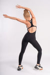 Black Yoga jumpsuit for women, backless and breathable for flexibility