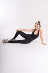 Women’s black gym and yoga jumpsuit, backless and comfortable for all workouts