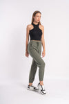 Olive green moisture-wicking jogger track pants for running