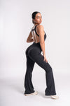 trending black color backless jumpsuit with flared legs 