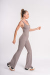 Women's backless jumpsuit with flared pants, perfect for yoga, gym workouts, and CrossFit.