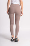 Taupe yoga pants for women, breathable and moisture-wicking