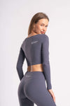 seamless high-waist yoga leggings and long-sleeve crop top, women’s fitness wear